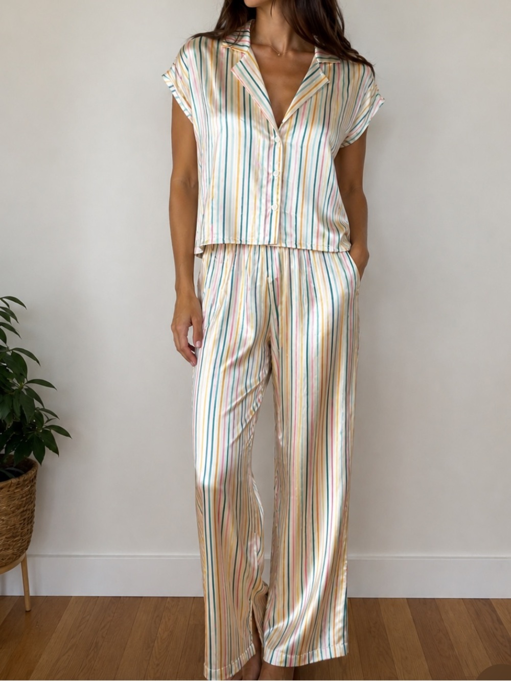 Colourful Pinstripe Pajamas Set